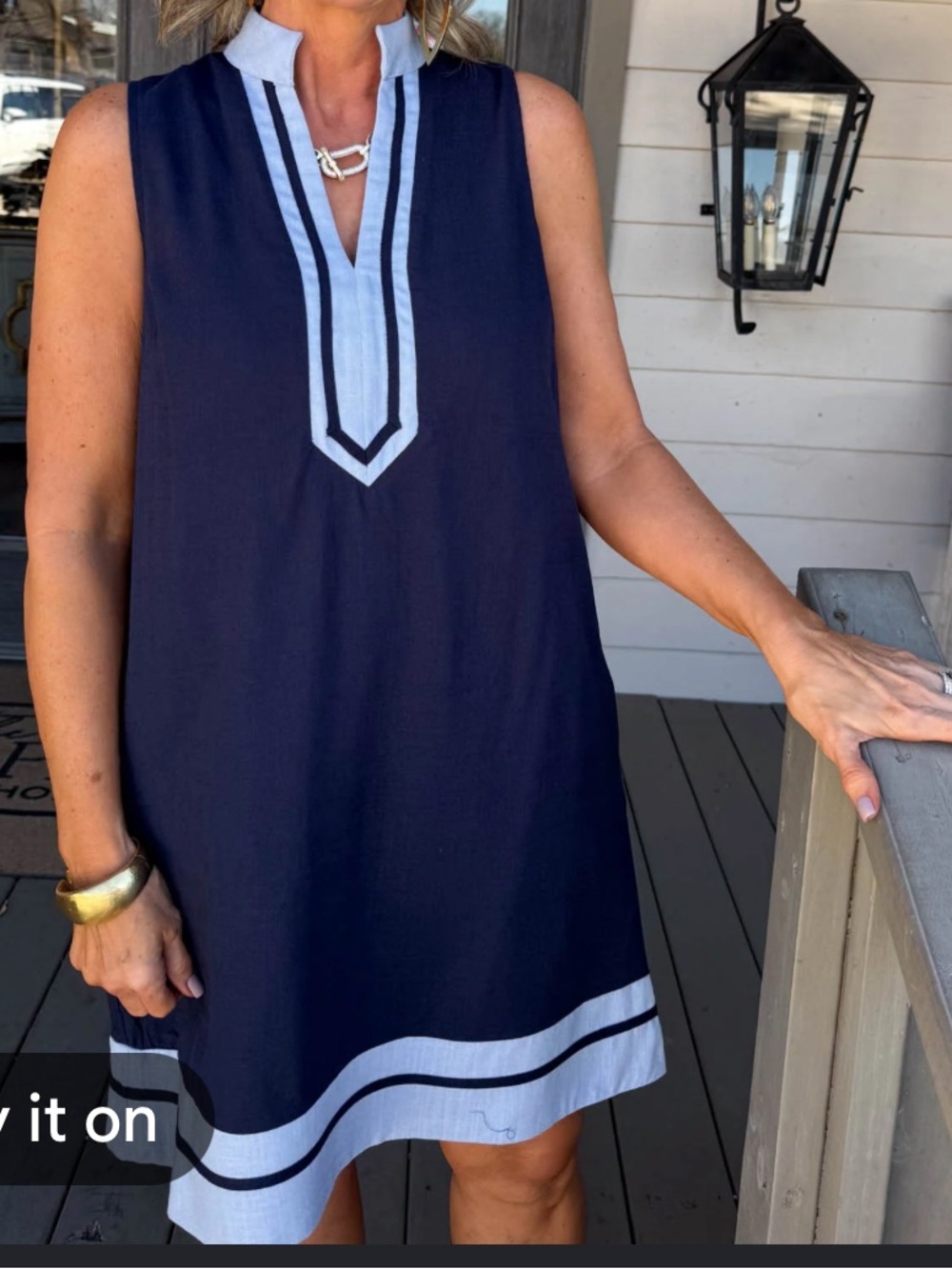 THML Navy Mini Dress with White Contrast Trim